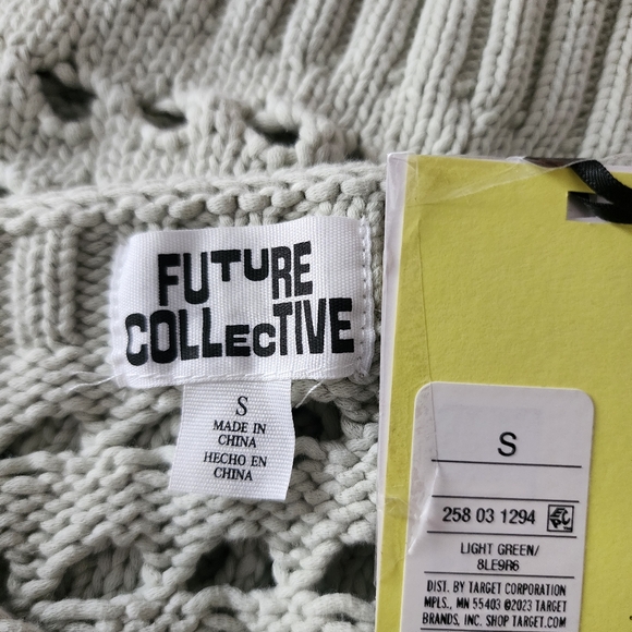 Jenee Naylor Crewneck Open Stitch Sweater NWT Future Collective Light Green - Picture 7 of 9